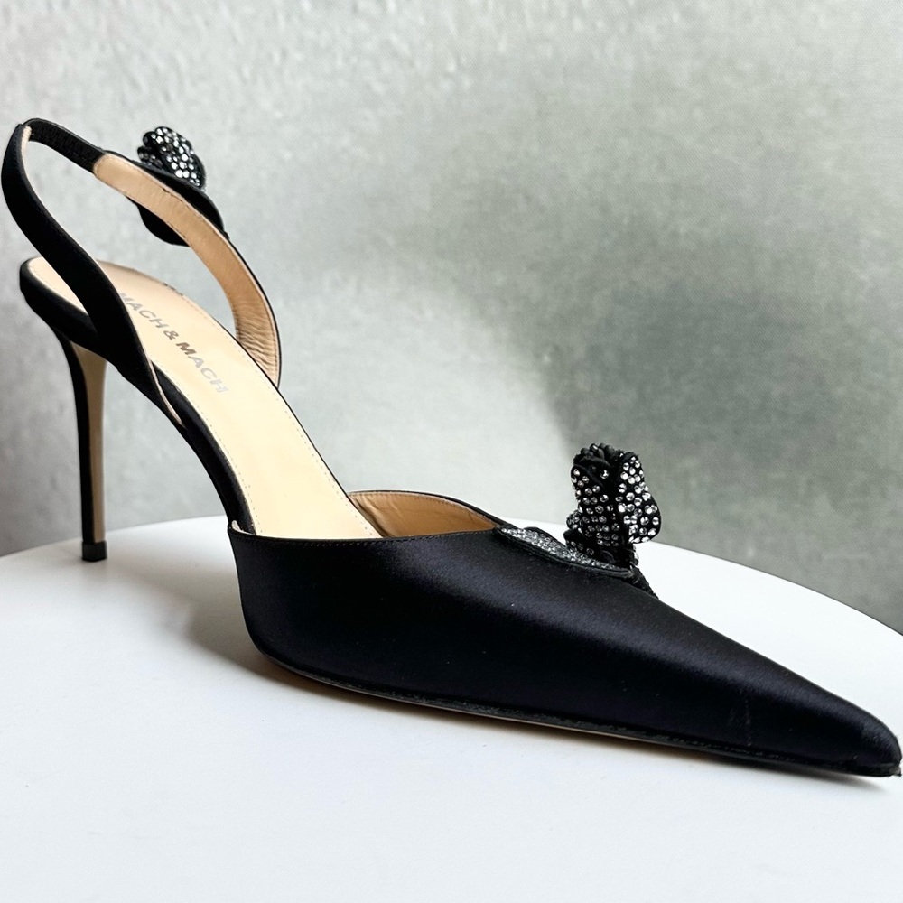 🌺MACH & MACH🌺 Wonder Tulip Satin Slingback Pumps Black Size: 38 - Picture 9 of 14